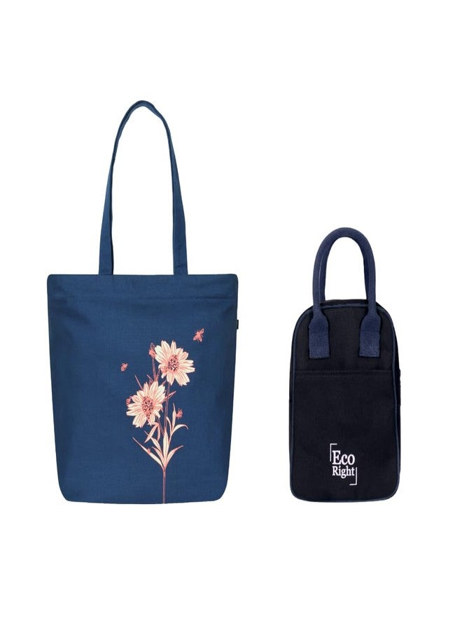 EcoRight Eco Right Large Canvas Tote Bag for Women, Zipper Handbag with Inner Pocket + Insulated Lunch Bag for Women & Men, Tiffin Bag with Bottle Holder & Pocket - Combo for Office & Daily Use - Image 2